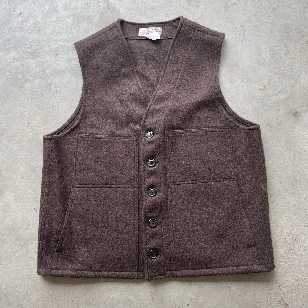 Vintage CC Filson Brown‎ Mackinaw Virgin Wool Hunting Vest  Men's Size 42/M